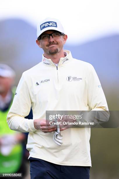 Jim Knous of the United States smiles on the third green during the second round of the WM Phoenix Open at TPC Scottsdale on February 09, 2024 in...