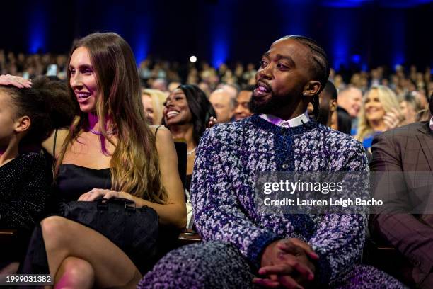 Tyrod Taylor watches Roger Goodell disappear during the 13th Annual NFL Honors at Resorts World Theater on February 8, 2024 in Las Vegas, Nevada.