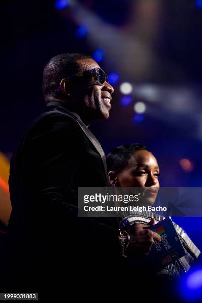 Deion Sanders and Janelle Monáe announce the Cleveland Browns' Myles Garrett as Defensive Player of the Year during the 13th Annual NFL Honors at...