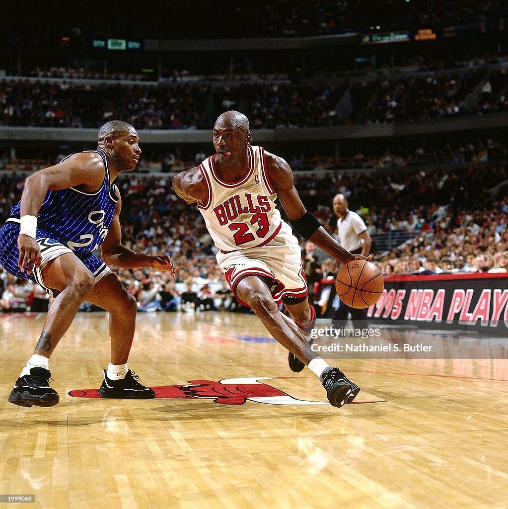 Michael Jordan drives baseline