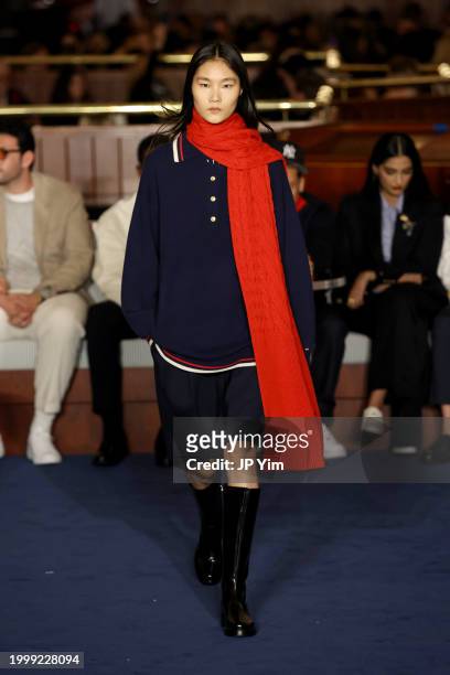 Model walks the runway at the Tommy Hilfiger fashion show during New York Fashion Week The Shows on February 09, 2024 in New York City.