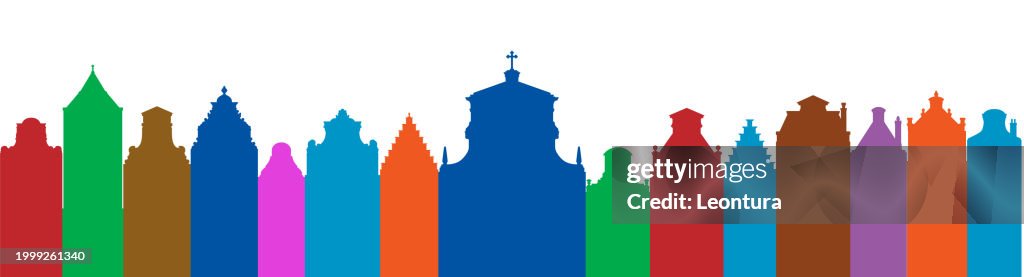 Colorful Amsterdam Skyline Silhouette (All Buildings Are Separate and Complete)