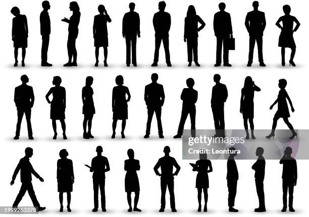 people silhouettes - sideways glance stock illustrations