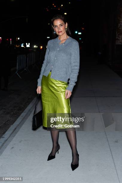 Katie Holmes attends the Prada makeup and skincare launch party at Skylight at The Refinery in Brooklyn on February 09, 2024 in New York City.