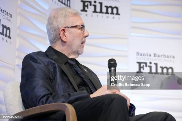 Leonard Maltin speaks onstage at the Maltin Modern Master Award ceremony during the 39th Annual Santa Barbara International Film Festival at The...