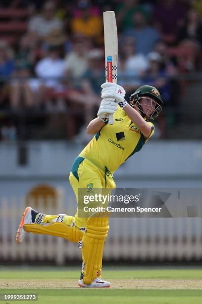 Beth Mooney of Australia bats during game three of the women's One Day International series between Australia and South Africa at North Sydney Oval...