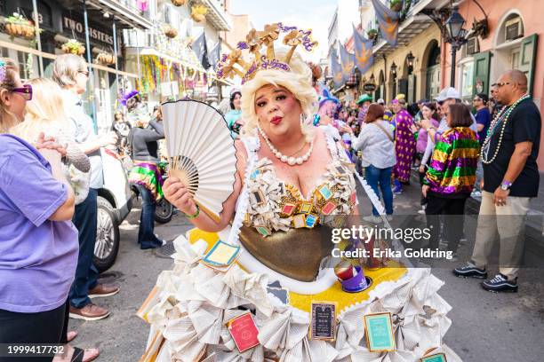 The Krewe of Bosom Buddies parades through the French Quarter during 2024 Mardi Gras on February 09, 2024 in New Orleans, Louisiana.