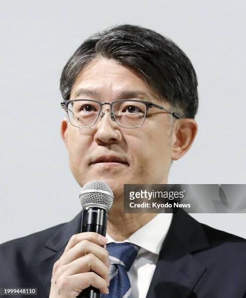 Toyota Motor Corp. President Koji Sato attends a press conference in Tokyo on Feb. 13 after Masahiro Inoue, head of its operations in the Latin...