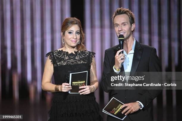 Hosts Lea Salame and Cyril Feraud attend the 39th "Les Victoires De La Musique" Award Ceremony on February 09, 2024 in Paris, France.