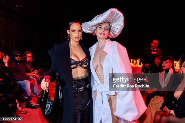 Dascha Polanco and Julia Fox attend the Willy Chavarria fashion show at 67 West in Brooklyn on February 09, 2024 in New York City.