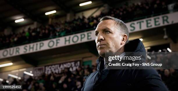 Celtic manager Brendan Rodgers before a cinch Premiership match between Hibernian and Celtic at Easter Road Stadium, on February 07 in Edinburgh,...