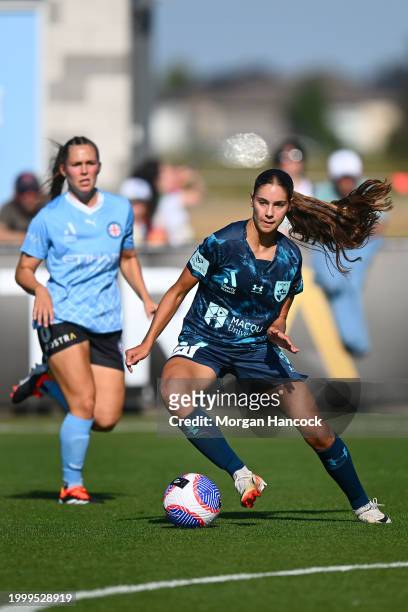 Indiana Dos Santos of Sydney FC takes possession of the ball during the A-League Women round 16 match between Melbourne City and Sydney FC at City...