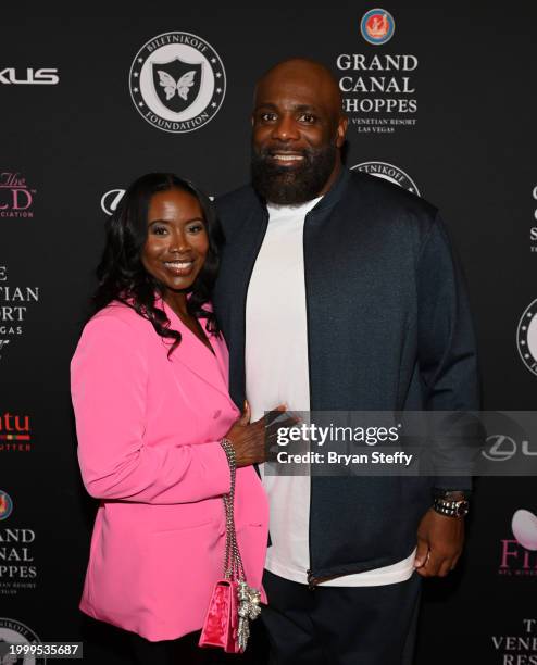 Denise Buckner and Brentson Buckner attend the 23rd annual Off the Field Charity Fashion show at The Grand Canal Shoppes at The Venetian Las Vegas on...