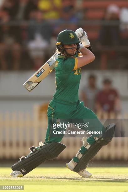 Tazmin Brits of South Africa bats during game three of the women's One Day International series between Australia and South Africa at North Sydney...