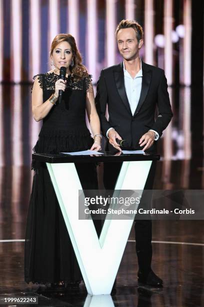 Hosts Lea Salame and Cyril Feraud attend the 39th "Les Victoires De La Musique" Award Ceremony on February 09, 2024 in Paris, France.