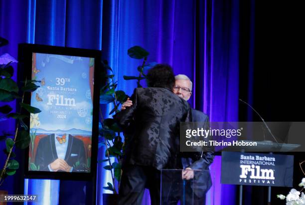Executive Director Roger Durling and Leonard Maltin speak onstage at the Maltin Modern Master Award during the 39th Annual Santa Barbara...