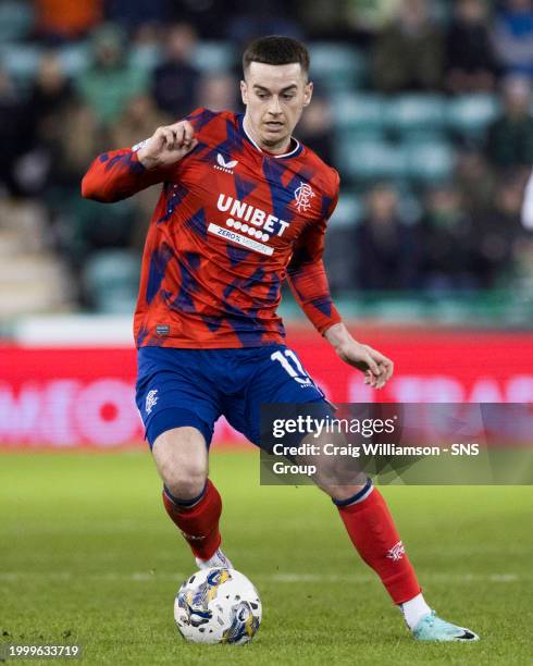 Rangers' Tom Lawrence in action during a cinch Premiership match between Hibernian and Celtic at Easter Road Stadium, on February 07 in Edinbugrh,...