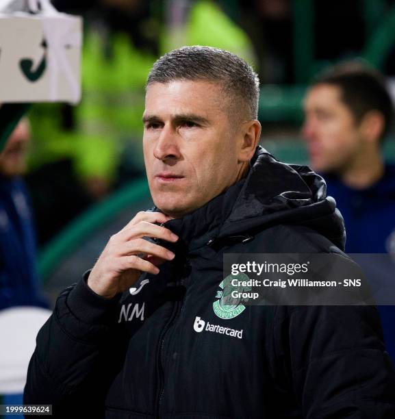 Hibs manager Nick Montgomery during a cinch Premiership match between Hibernian and Celtic at Easter Road Stadium, on February 07 in Edinbugrh,...