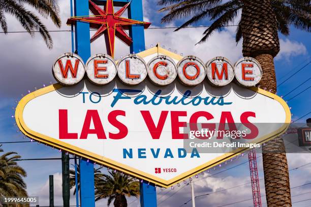 The Welcome to Fabolous Las Vegas sign at the entrance to the town ahead of Super Bowl LVIII on February 9, 2024 in Las Vegas, Nevada.