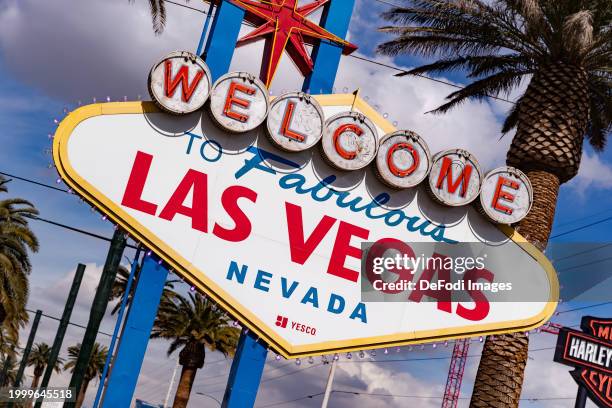 The Welcome to Fabolous Las Vegas sign at the entrance to the town ahead of Super Bowl LVIII on February 9, 2024 in Las Vegas, Nevada.