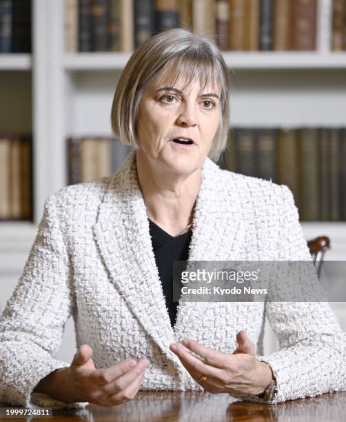British Ambassador to Japan Julia Longbottom gives an interview at the embassy in Tokyo on Feb. 13, 2024.