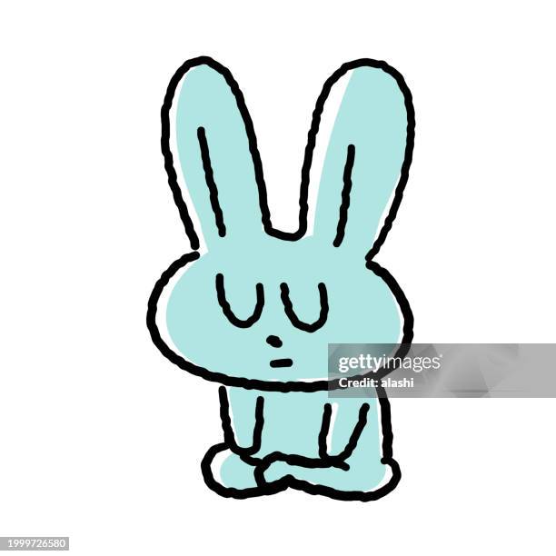 cute rabbit line drawing: meditation - year of the rabbit stock illustrations