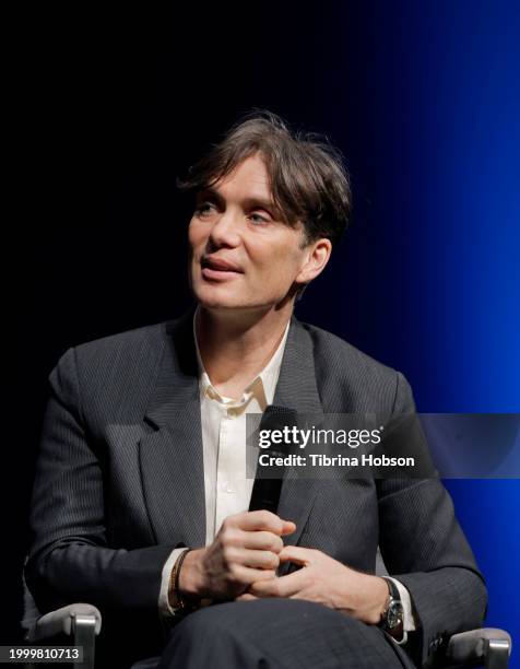 Cillian Murphy speaks onstage at the screening of Oppenheimer during the 39th Annual Santa Barbara International Film Festival on February 09, 2024...