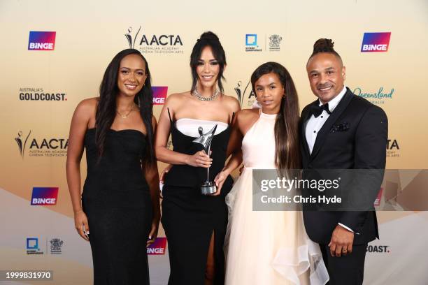 Latisha, Kat Clark, Deja and Jonathan pose with the AACTA Audience Choice Award for Favourite Australian Digital Creator during the 2024 AACTA Awards...