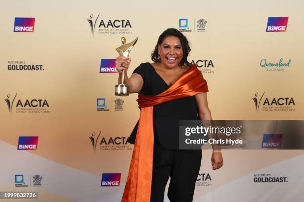 Deborah Mailman poses with the AACTA Award for Best Supporting Actress in Film for The New Boy during 2024 AACTA Awards Presented By Foxtel Group at...