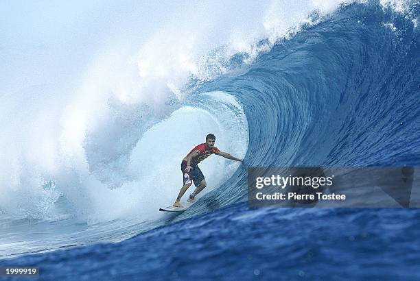 Conan Hayes of Hawaii in action during round four were he failed to advance to the quarter finals of the Billabong Pro May 14, 2003 at Teahupoo,...