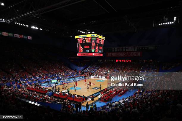 General view of play during the round 19 NBL match between Perth Wildcats and Cairns Taipans at RAC Arena, on February 10 in Perth, Australia.