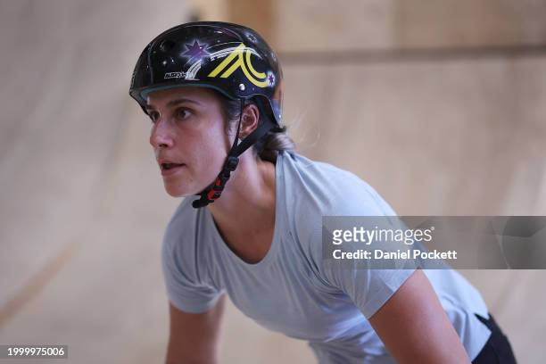 Natalya Dihem competes during the 2024 BMX Freestyle National Championships at RampFest Indoor Skatepark on February 10, 2024 in Melbourne, Australia.