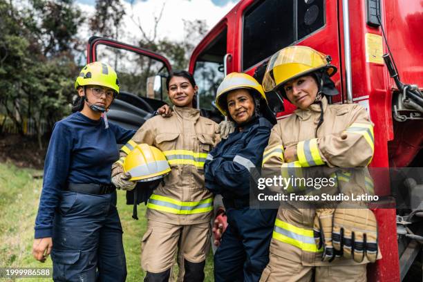 portrait of firefighters working outdoors - rescue team stock pictures, royalty-free photos & images