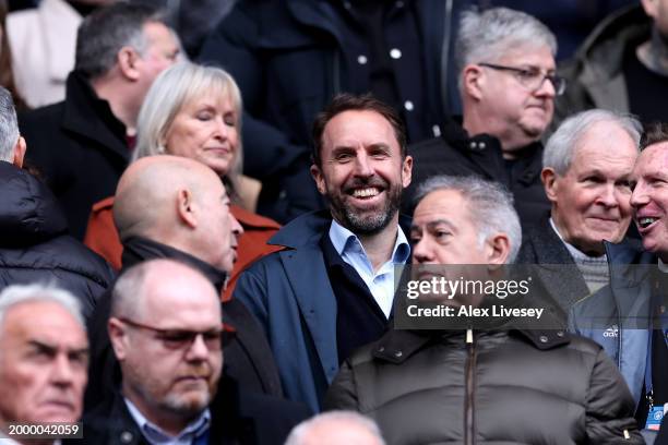 Gareth Southgate, Manager of England looks on from the stands during the Premier League match between Manchester City and Everton FC at Etihad...