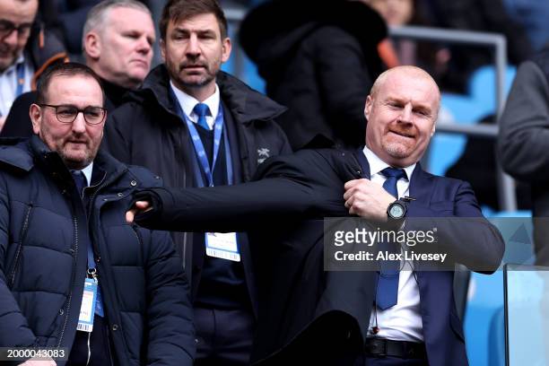 Sean Dyche, Manager of Everton, watches on from the stands during the Premier League match between Manchester City and Everton FC at Etihad Stadium...