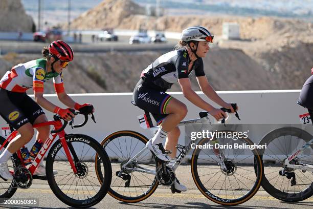 Lotte Kopecky of Belgium and Team SD Worx-Protime - Black Intermediate Sprint jersey competes in the breakaway during the 2nd UAE Tour 2024, Stage 3...