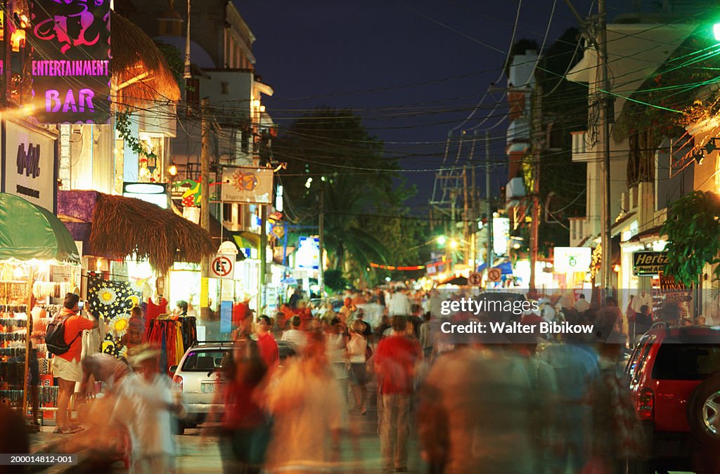 Mexico, Quintana Roo, Playa del Carmen, Pedestrian mall, evening