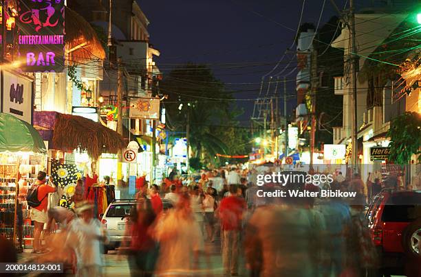 mexico, quintana roo, playa del carmen, pedestrian mall, evening - playa del carmen night stock pictures, royalty-free photos & images