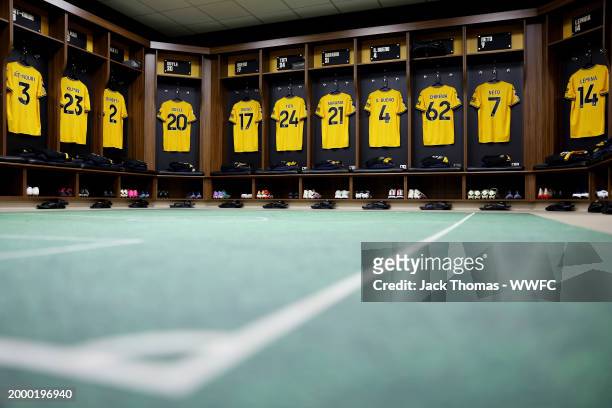 General view inside the Wolverhampton Wanderers dressing room prior to the Premier League match between Wolverhampton Wanderers and Brentford FC at...