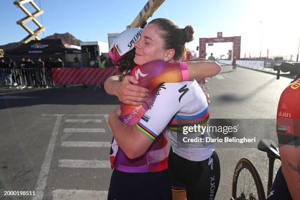 Barbara Guarischi of Italy and stage winner Lotte Kopecky of Belgium and Team SD Worx-Protime react after the 2nd UAE Tour 2024, Stage 3 a 128km...