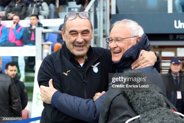 Claudio Ranieri coach of Cagliari and Maurizio Sarri coach of Lazio say goodbye and hug each other during the Serie A TIM match between Cagliari and...