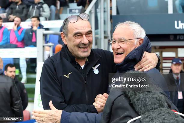 Claudio Ranieri coach of Cagliari and Maurizio Sarri coach of Lazio say goodbye and hug each other during the Serie A TIM match between Cagliari and...