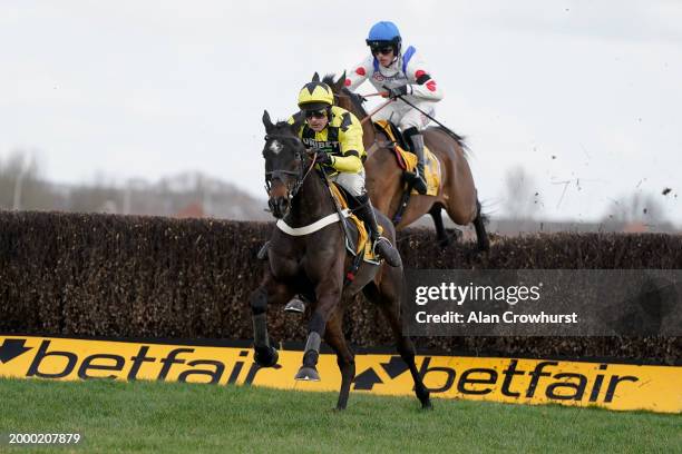 Nico de Boinville riding Shishkin clear the last to win The Betfair Denman Chase at Newbury Racecourse on February 10, 2024 in Newbury, England.