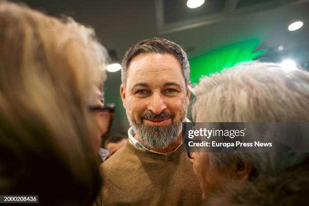 Leader Santiago Abascal during a VOX campaign event at the Hotel Los Abetos on February 10 in Santiago de Compostela, A Coruña, Galicia, Spain. VOX...