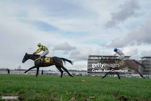 Nico de Boinville riding Shishkin clear the last to win The Betfair Denman Chase at Newbury Racecourse on February 10, 2024 in Newbury, England.