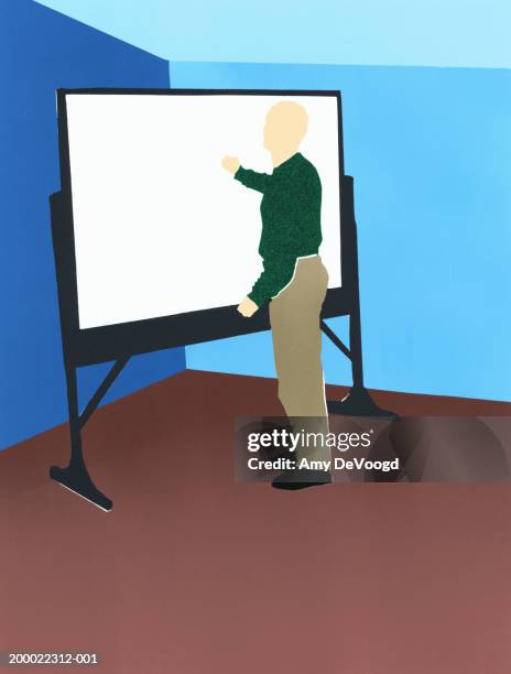 man writing on white board, rear view - corner office stock illustrations