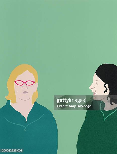 two young women talking, high section - grave stock illustrations