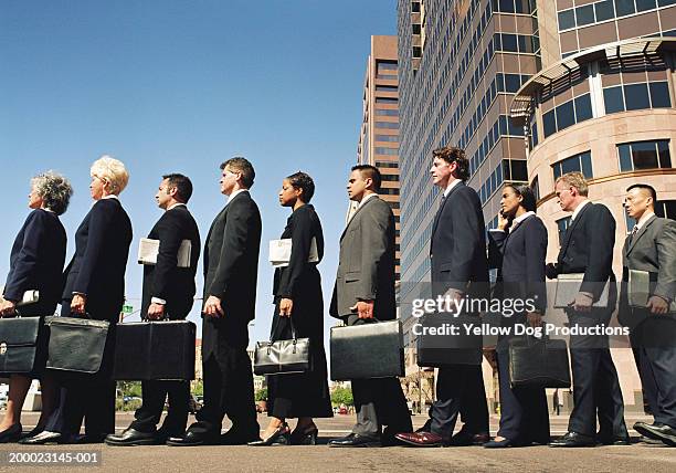 business commuters crossing street, profile - つまらない仕事 ストックフォトと画像