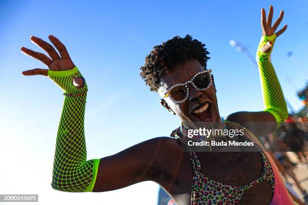 Reveller attends the 'Amigos da Onça' street party on the second day of Carnival on February 10, 2024 in Rio de Janeiro, Brazil.