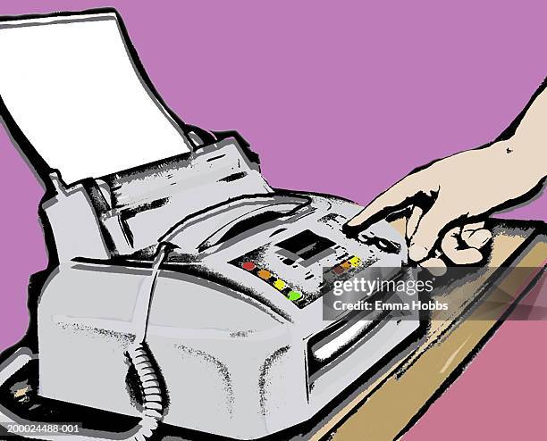 person dialling fax machine - dialling stock illustrations